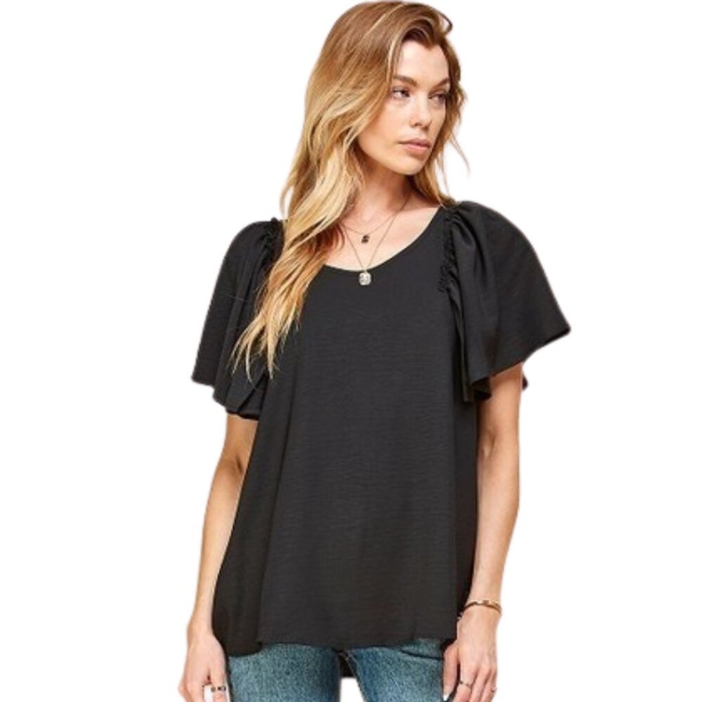 Ruffle Sleeve Top in Black